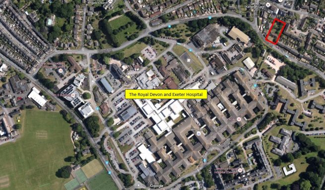 Exeter City Centre Development Site of Approx. 1/3rd of an acre with Planning Consent for 8 two bedroom flats and 8 parking spaces